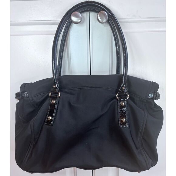 Kate Spade NY Black Nylon Purse Patent Leather Straps Carmen Fold Over Bag - Picture 2 of 16